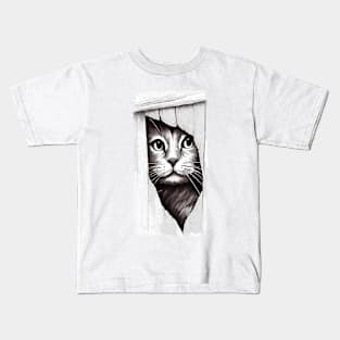 Hello - Cat looking through fence Kids T-Shirt